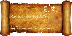 Radics Koriolán névjegykártya